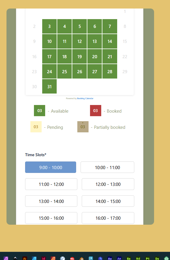 Custom design booking form