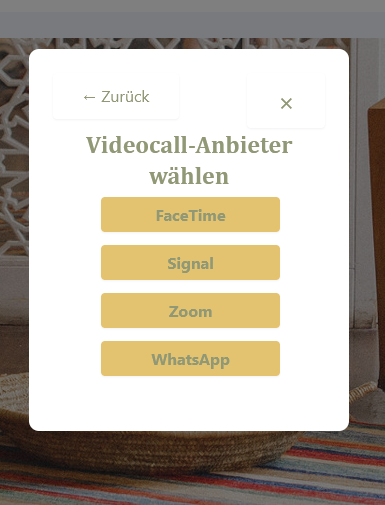 Menu of the booking-button